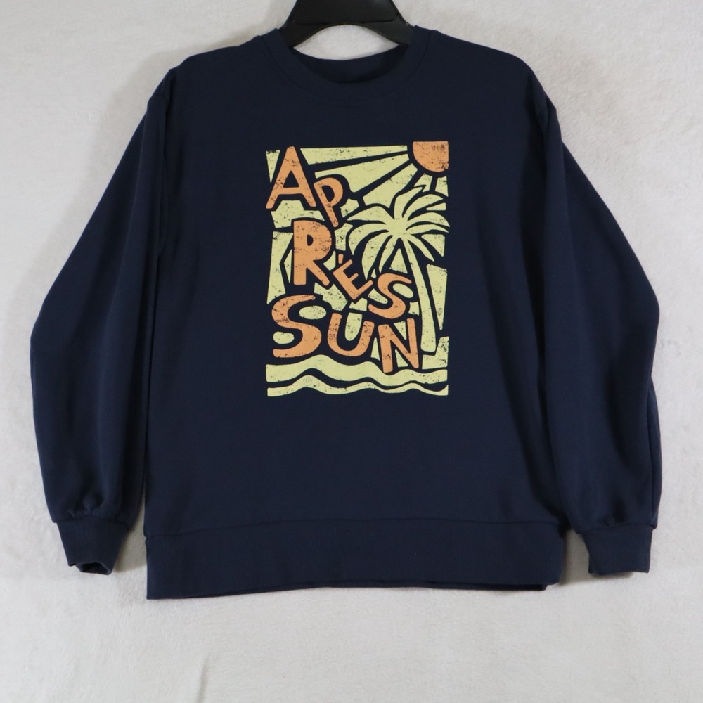 C&C California Apres Sun Graphic Crewneck Sweatshirt Navy Palm Tree Womens S